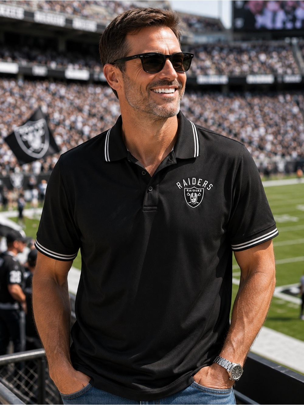 NFL Raiders Black Polo with White Contrast Trim
